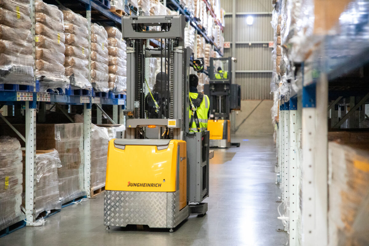 Reach truck picking stock in the RPC Logistics warehouse