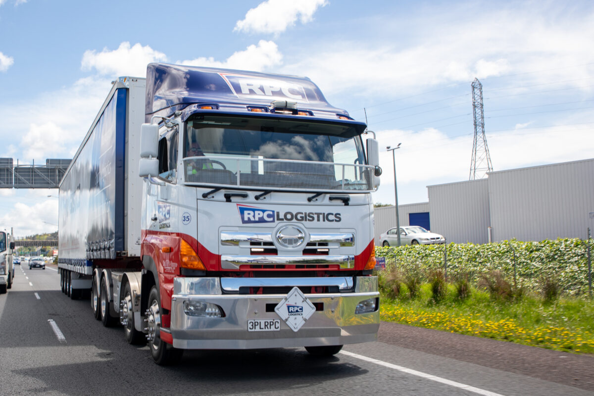 RPC Logistics truck and trailer on the road in Auckland