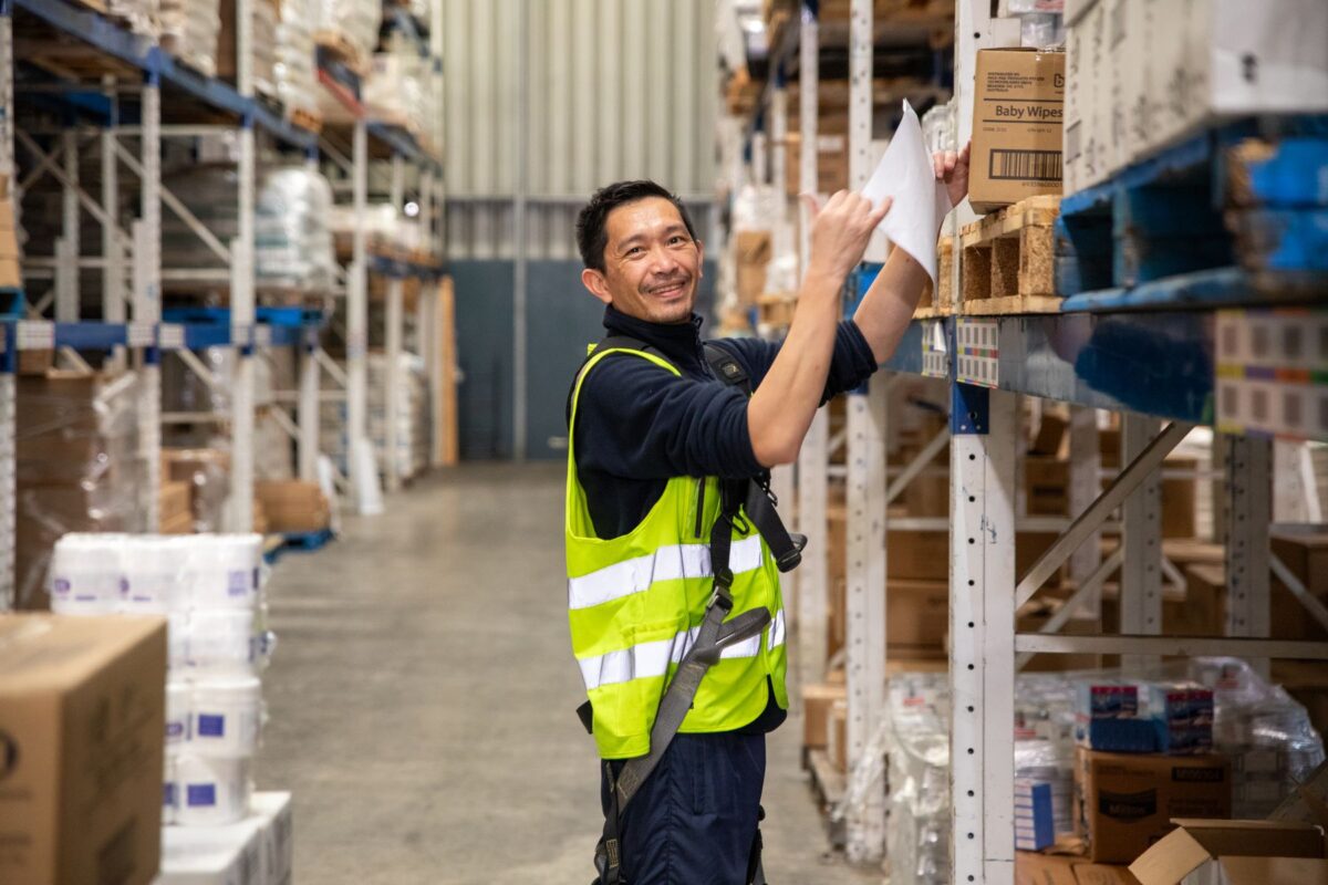 RPC Logistics warehouse picker picking stock from racking